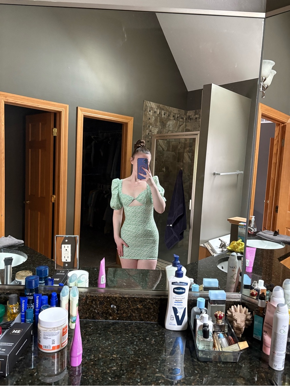 Pretty Little Thing Green Puff Sleeve Bodycon Mini Dress